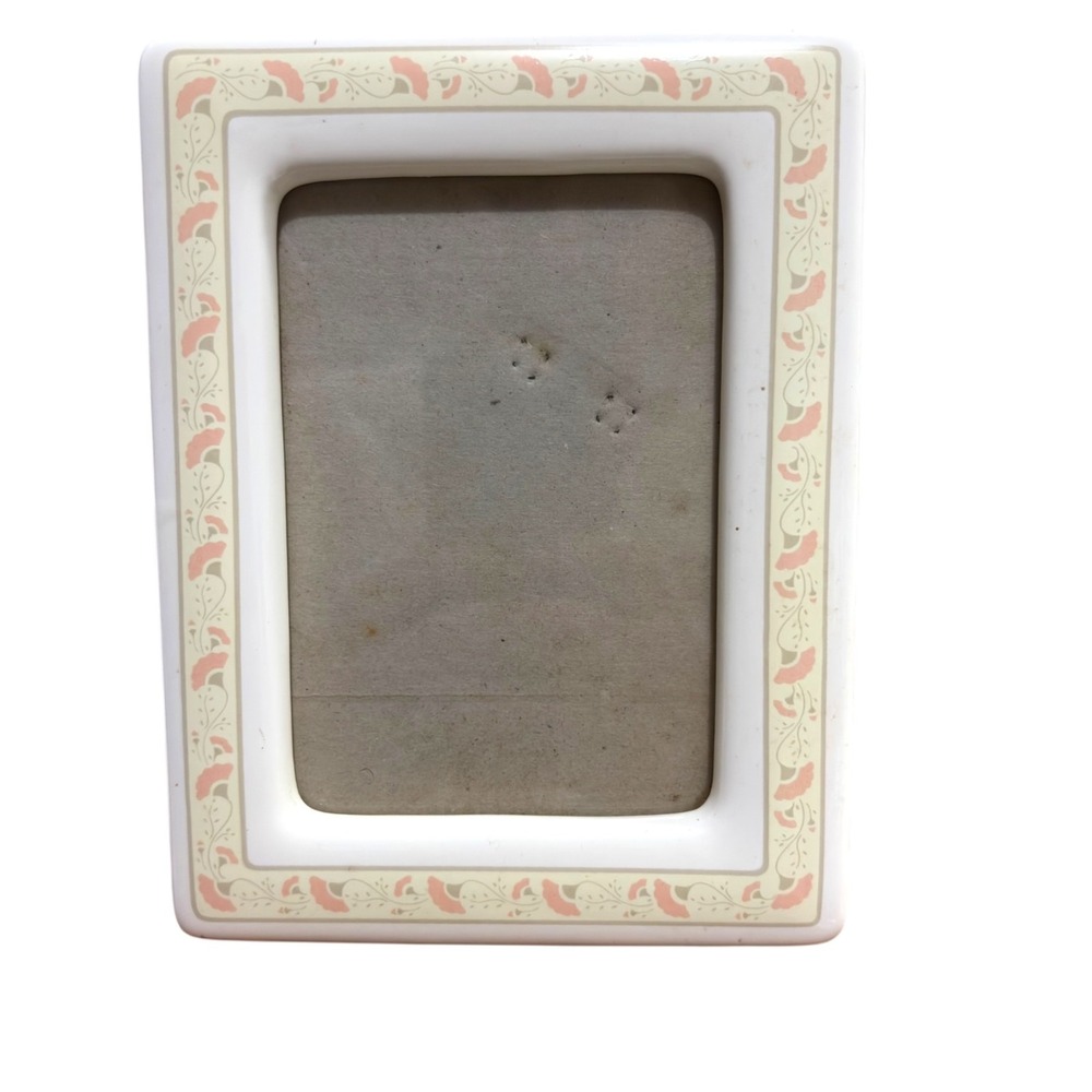 Vintage Ceramic Picture Frame Pink Floral Art Deco Decor 4x6